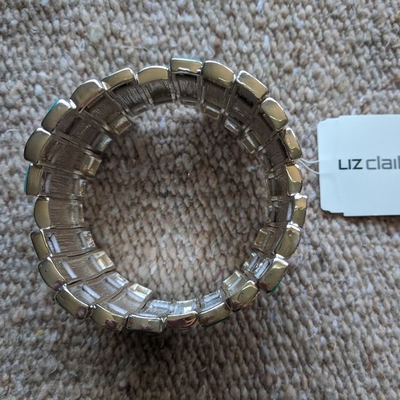 Brand New Liz Claiborne Turquoise Teal & Silver Colored Stretch Bracelet - Picture 4 of 4